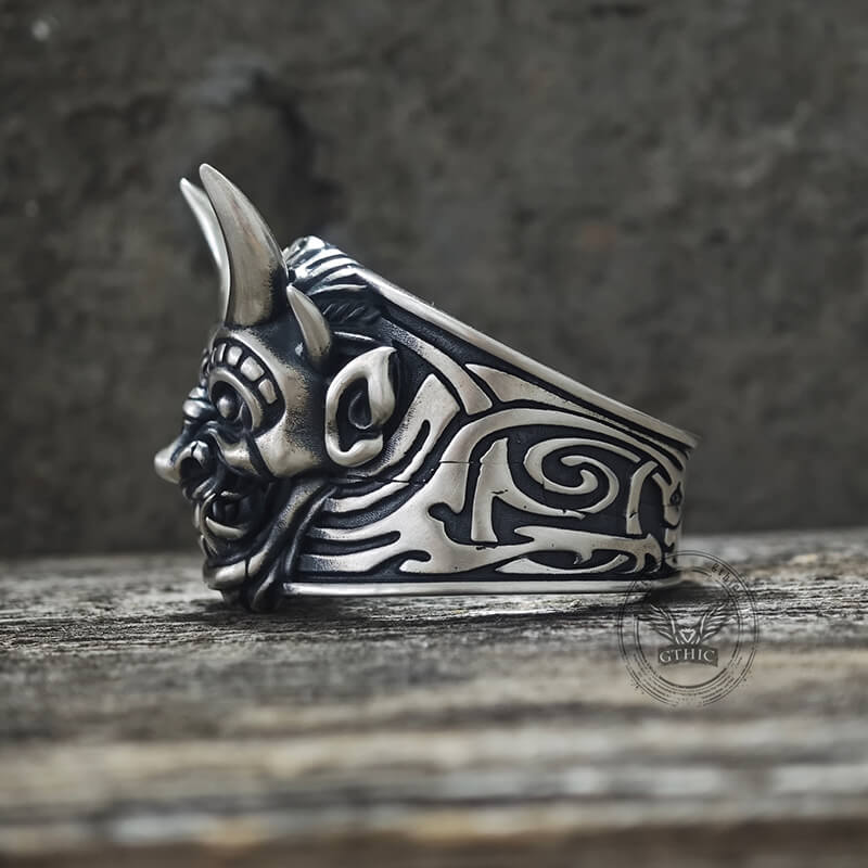 Demon Cyber Oni Mask Sterling Silver Ring