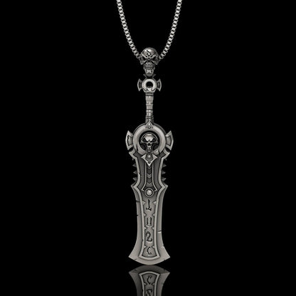 Demon Skull Sterling Silver Sword Weapon Pendant