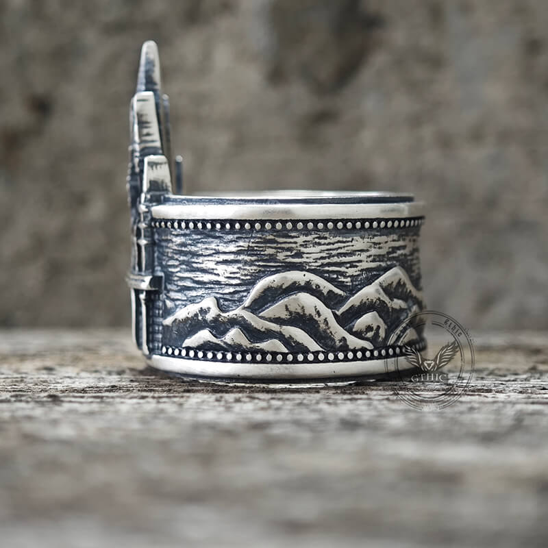 Detailed Castle Design Sterling Silver Ring