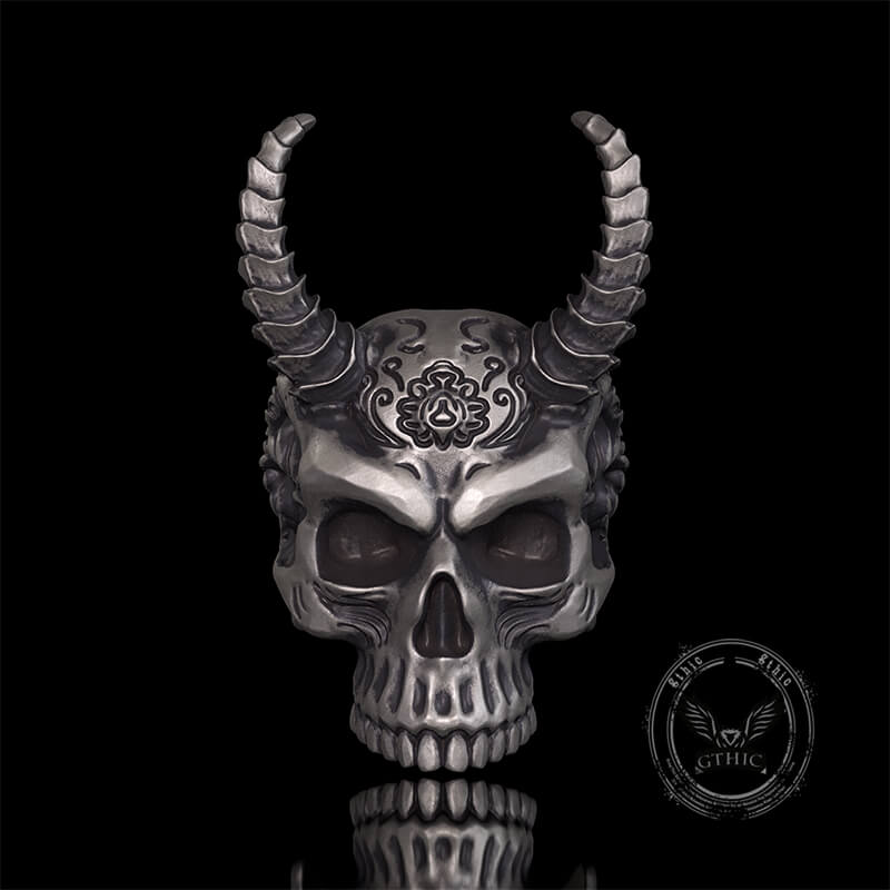 Devil Horned Skull Sterling Silver Gothic Ring
