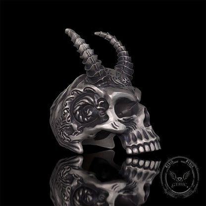 Devil Horned Skull Sterling Silver Gothic Ring