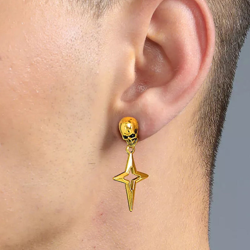 Flash Skull Dangle Stud Earrings With Cross Star for
