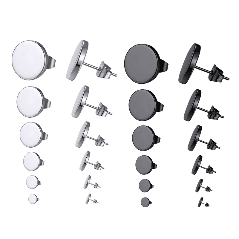 Punk Round Stud Earrings Set for 12 Pairs