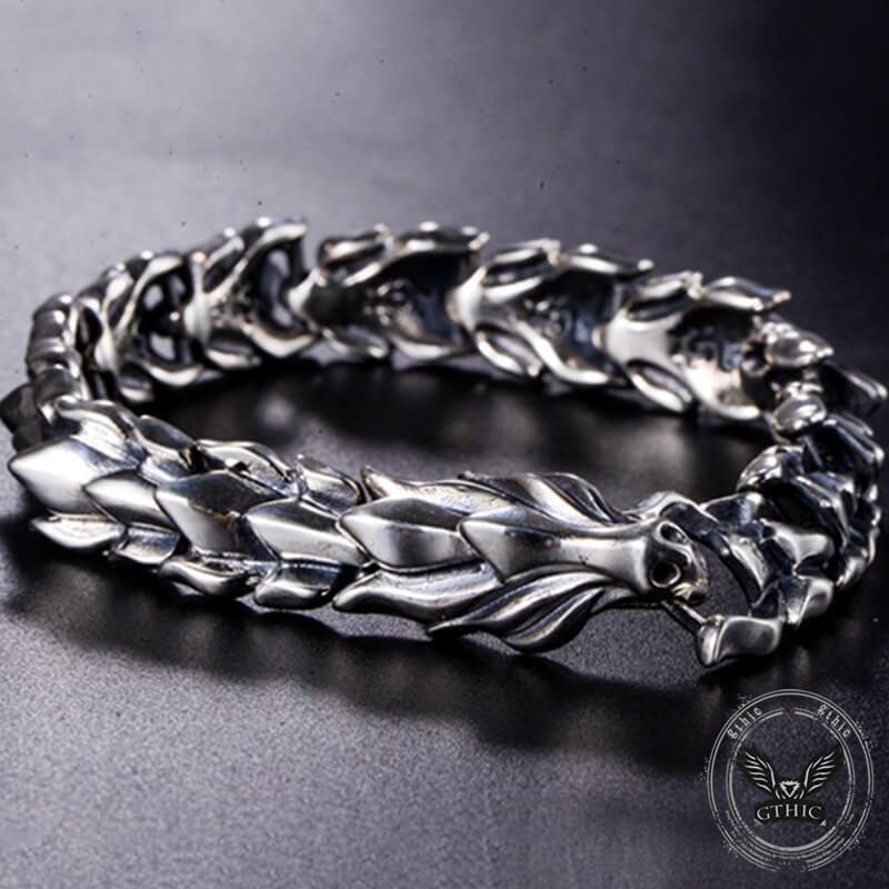 Domineering Dragon Head and Scale Sterling Silver Bracelet