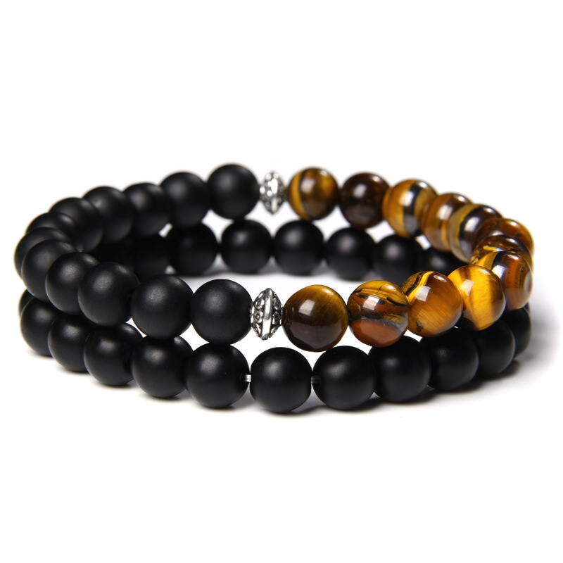 Double Color Bracelet for and / Beads Stone Bangle / Hand Jewelry