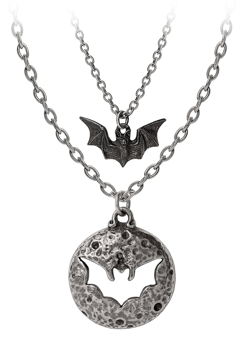 Double Moon and Bat Pendant With Gothic Charm