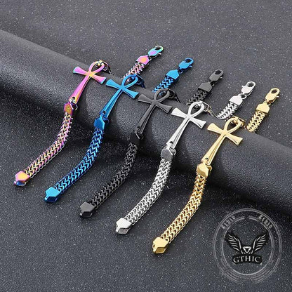 Double-row Chain Ankh Cross Stainless Steel Bracelet