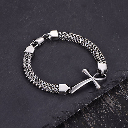 Double-row Chain Ankh Cross Stainless Steel Bracelet