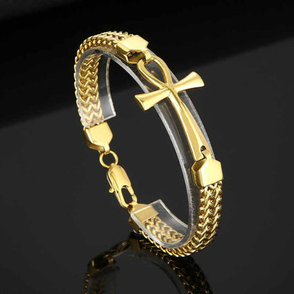Double-row Chain Ankh Cross Stainless Steel Bracelet