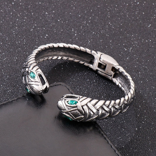 Double Headed Snake Stainless Steel Open Bracelet