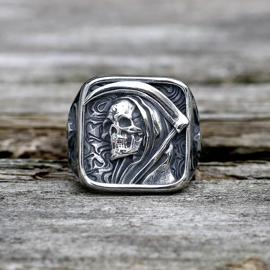 Grim Reaper Skull Stainless Steel Square Ring