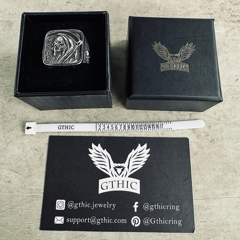 Grim Reaper Skull Stainless Steel Square Ring