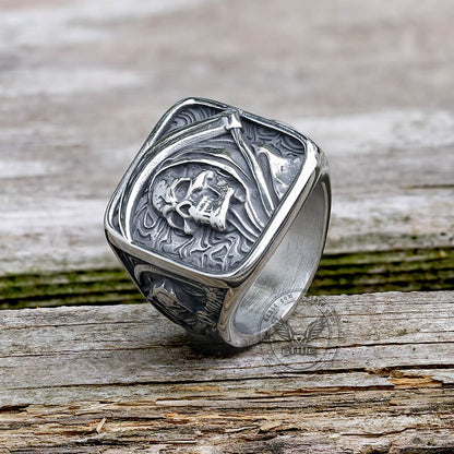 Grim Reaper Skull Stainless Steel Square Ring