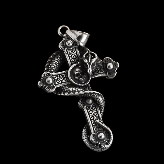 Dragon Budded Cross Skull Pendant