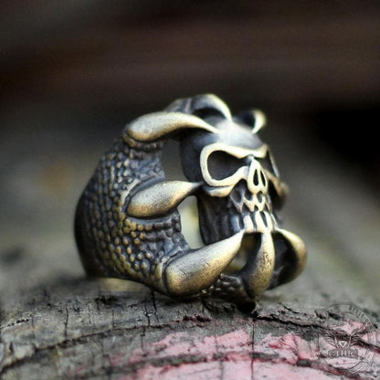 Dragon Claw Brass Sterling Silver Skull Ring