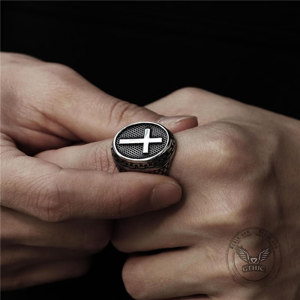 Dragon Scale Pattern Stainless Steel Cross Ring