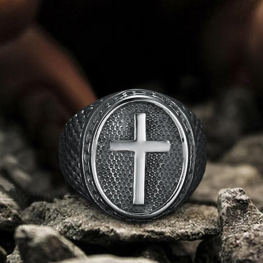 Dragon Scale Pattern Sterling Silver Cross Ring