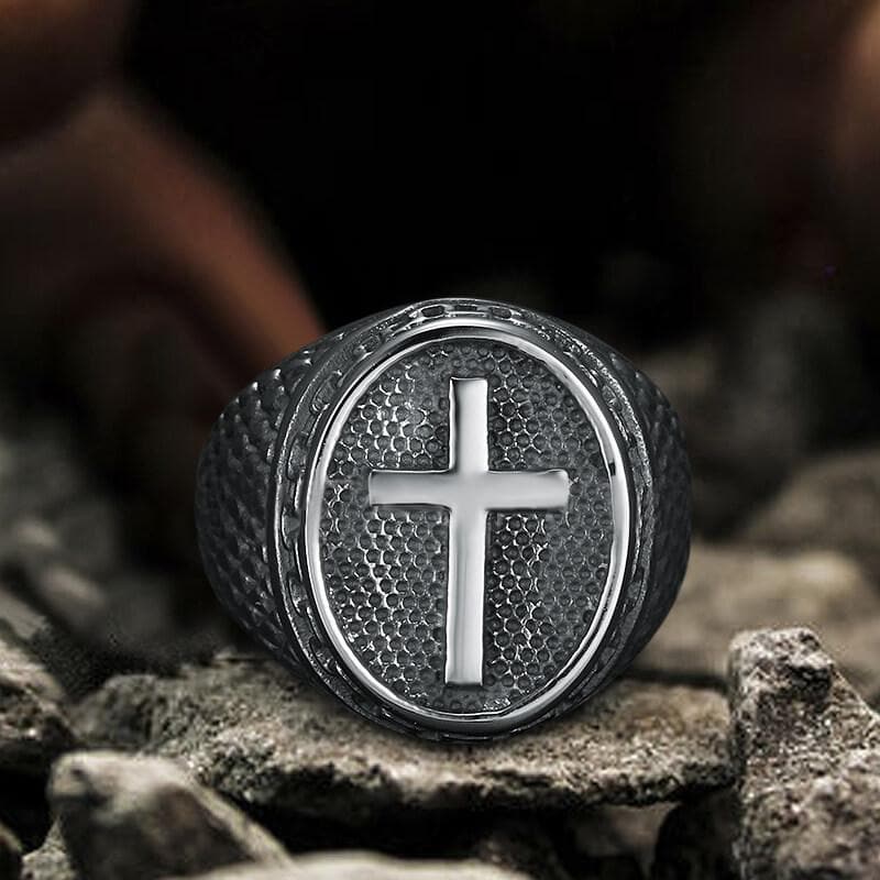 Dragon Scale Pattern Sterling Silver Cross Ring