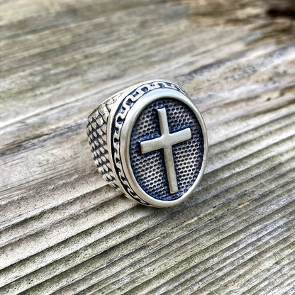 Dragon Scale Pattern Sterling Silver Cross Ring