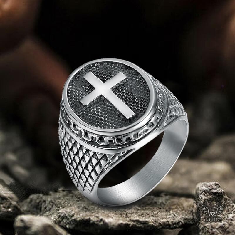 Dragon Scale Pattern Sterling Silver Cross Ring