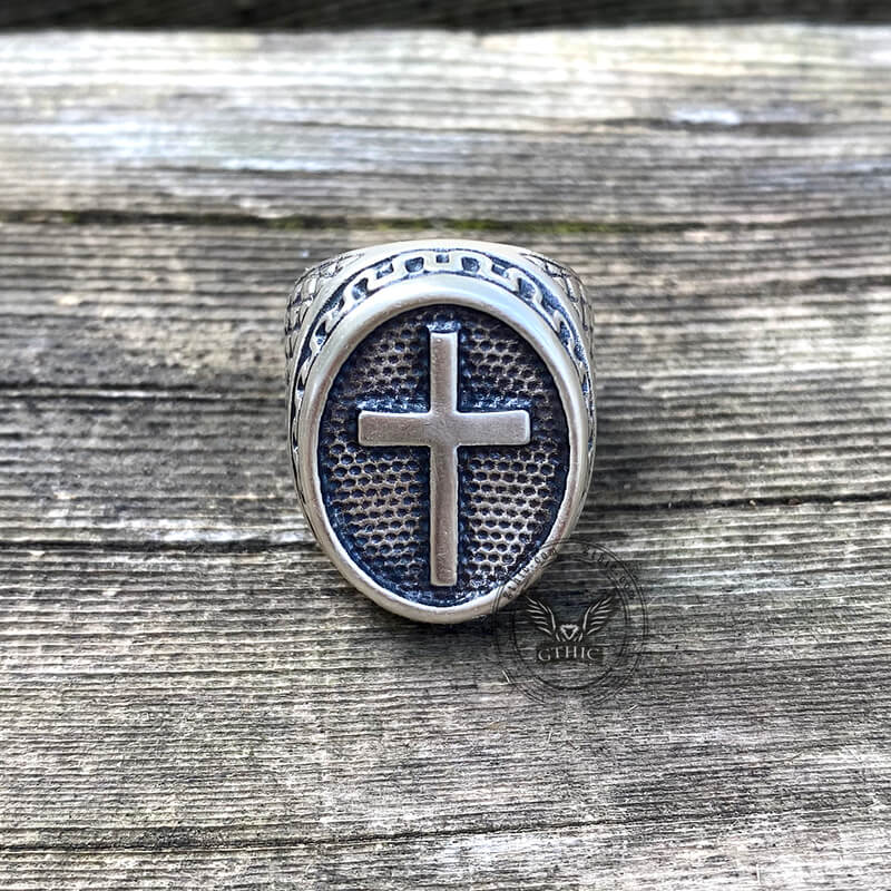 Dragon Scale Pattern Sterling Silver Cross Ring
