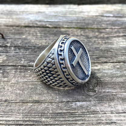 Dragon Scale Pattern Sterling Silver Cross Ring
