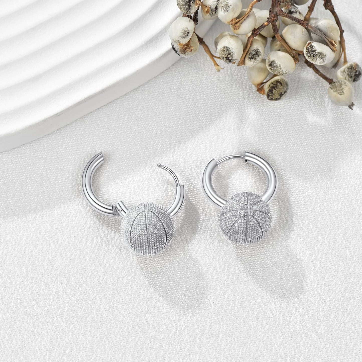 Basketball Dangle Hoop Earrings for