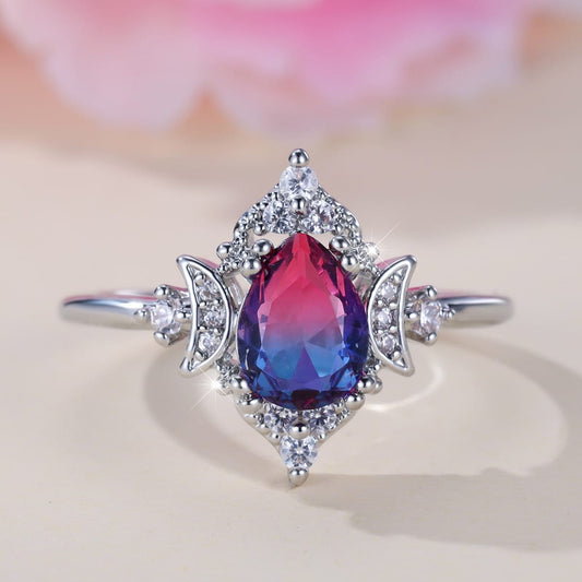 Mystic Triple Moon Goddess Tourmaline Ring