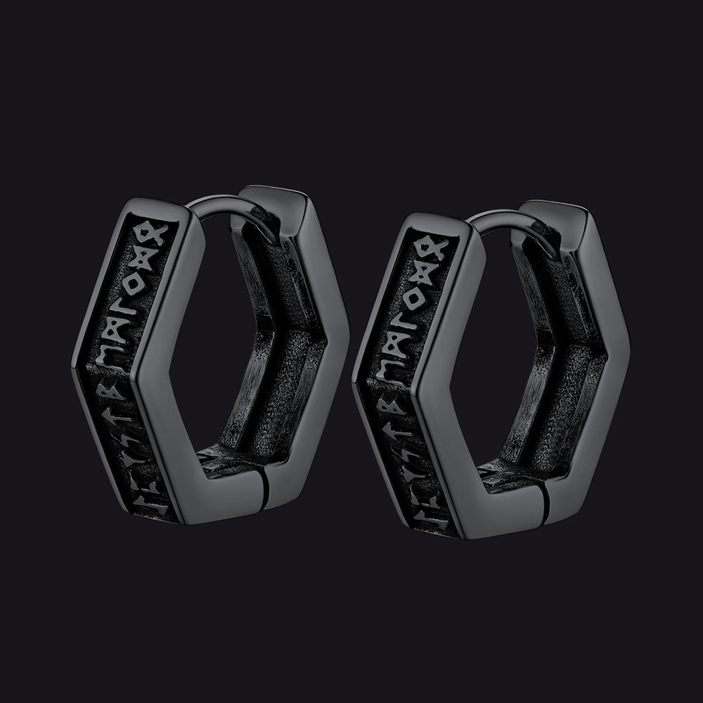 Viking Hexagon Runes Hoop Earrings for