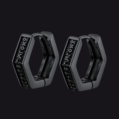 Viking Hexagon Runes Hoop Earrings for