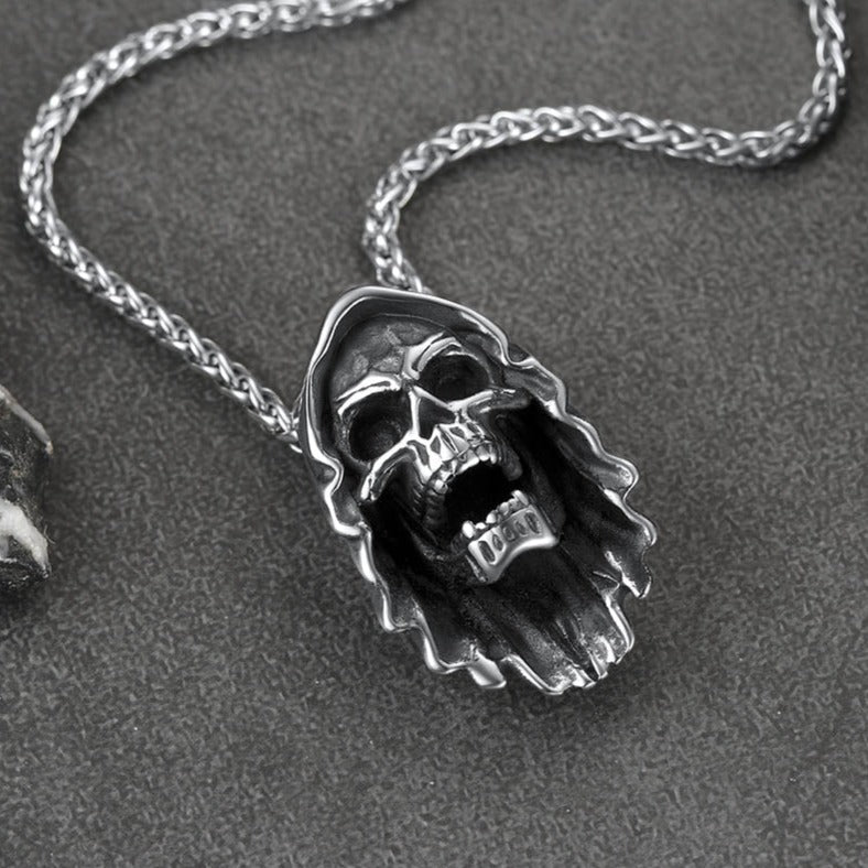 Grim Reaper Skull Pendant Necklace for