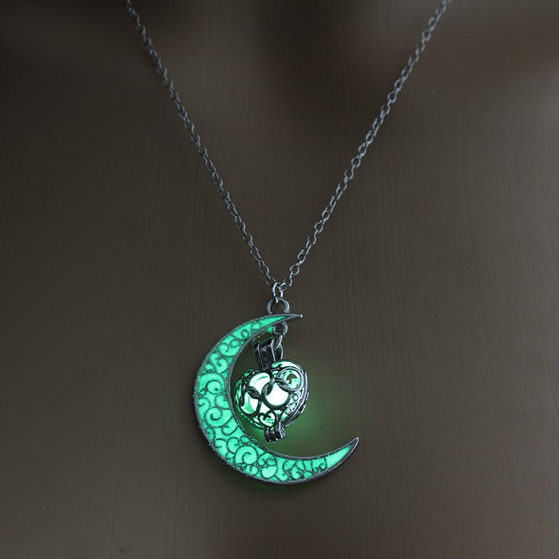 Luminous Crescent Moon and Dragon Necklace