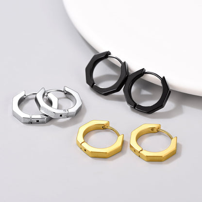 Punk Octagon Piercing Huggie Hoop Earrings Set for 3 Pairs