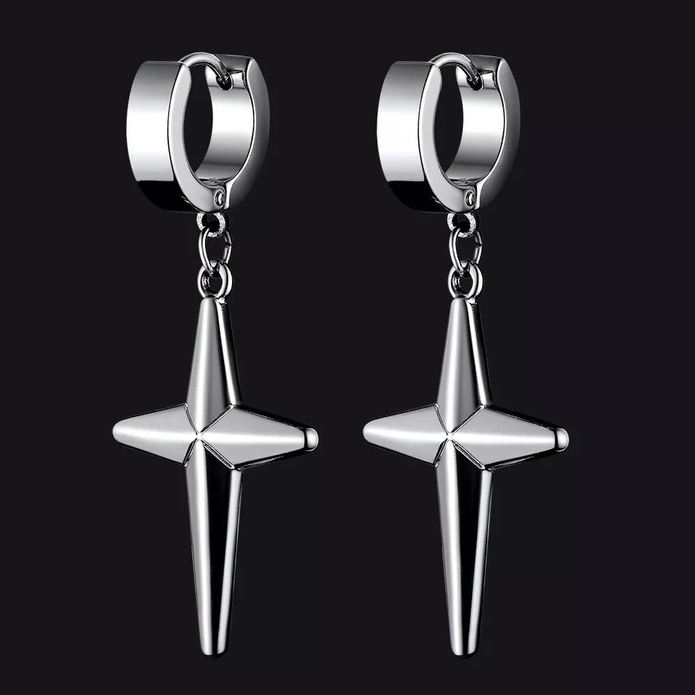 Flash Star Cross Dangle Hoop Earrings for