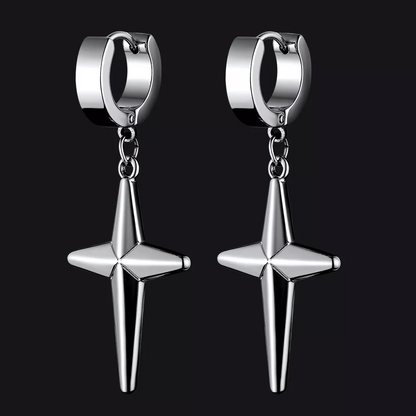Flash Star Cross Dangle Hoop Earrings for