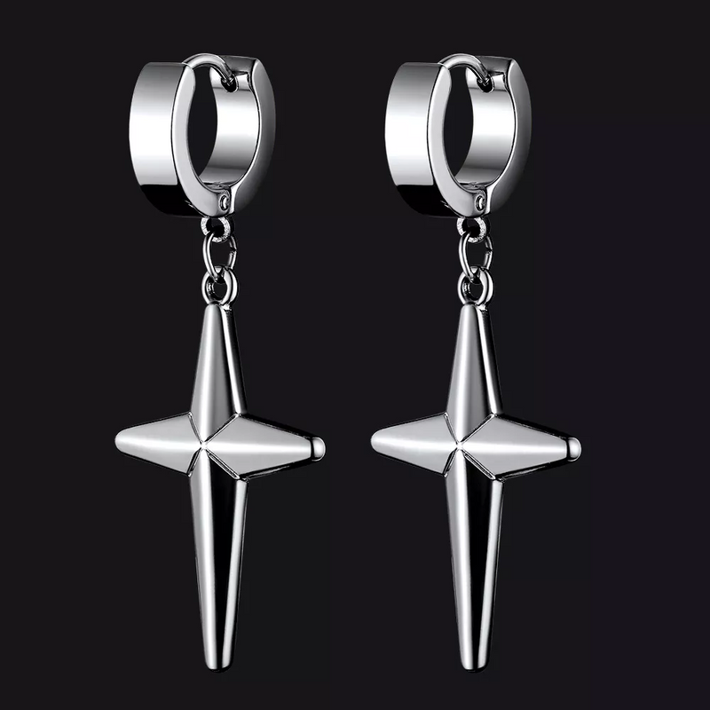 Flash Star Cross Dangle Hoop Earrings for
