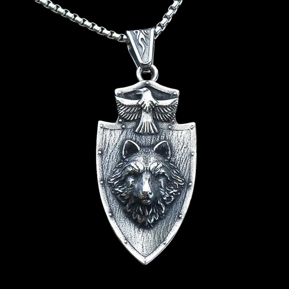 Eagle and Wolf Head Plaque Pendant