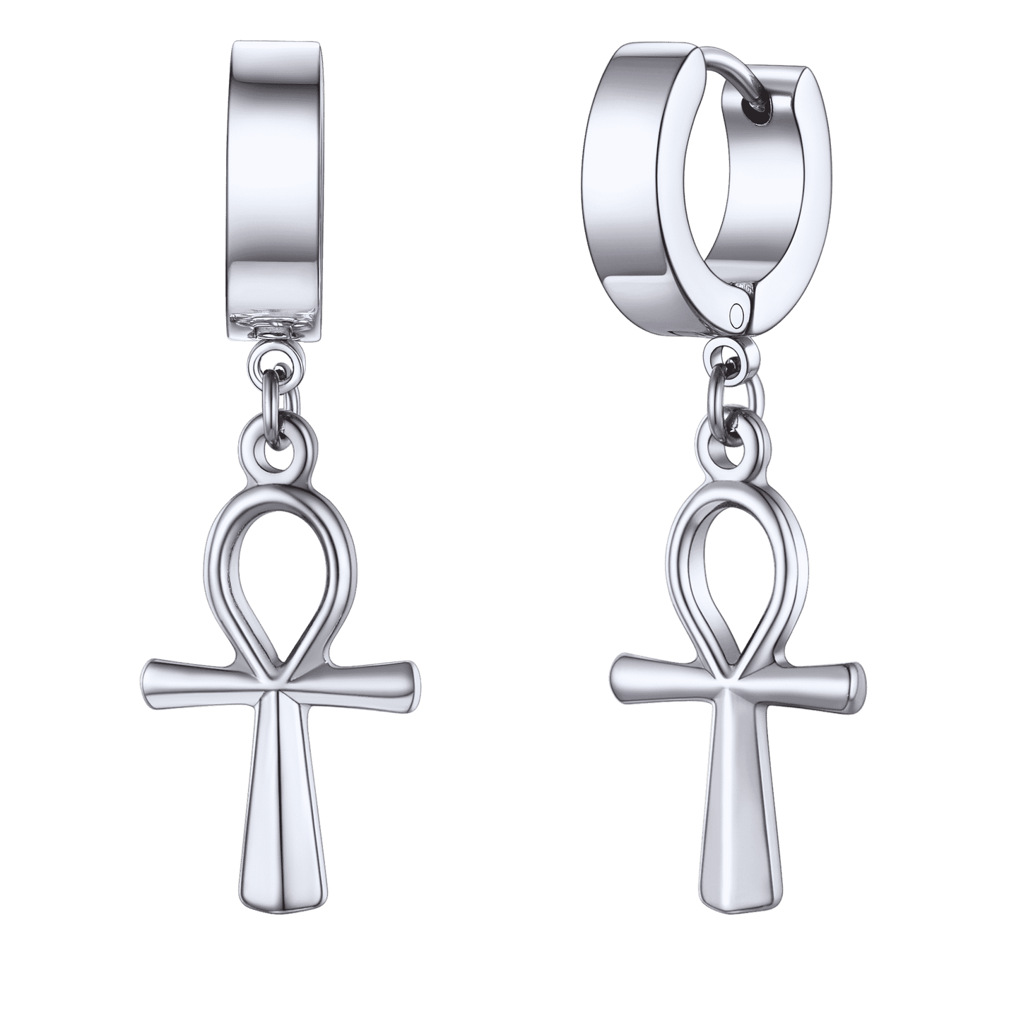 Ankh Cross Dangle Hoop Earrings for