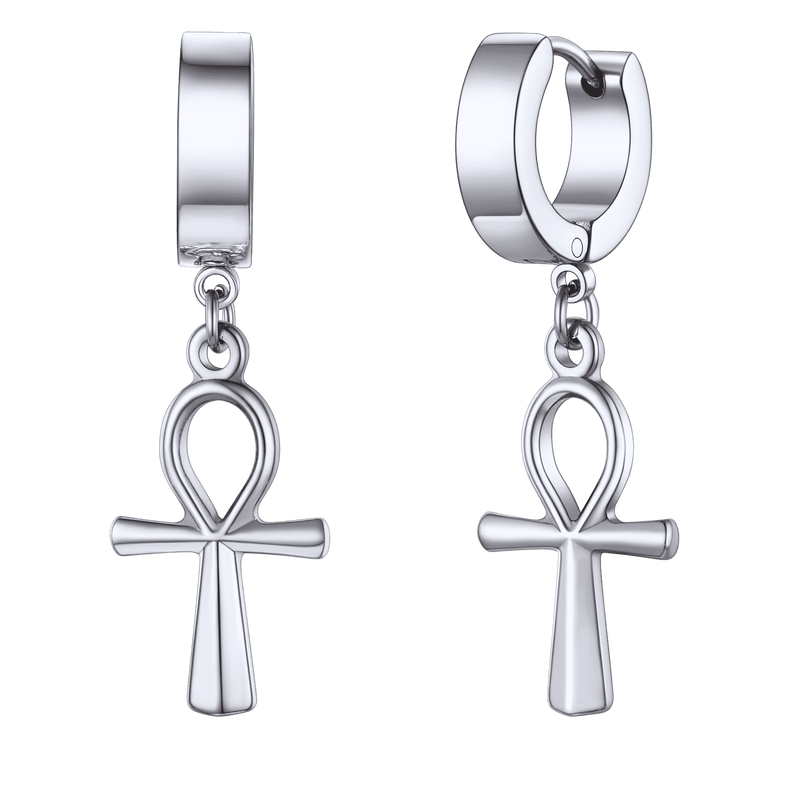 Ankh Cross Dangle Hoop Earrings for