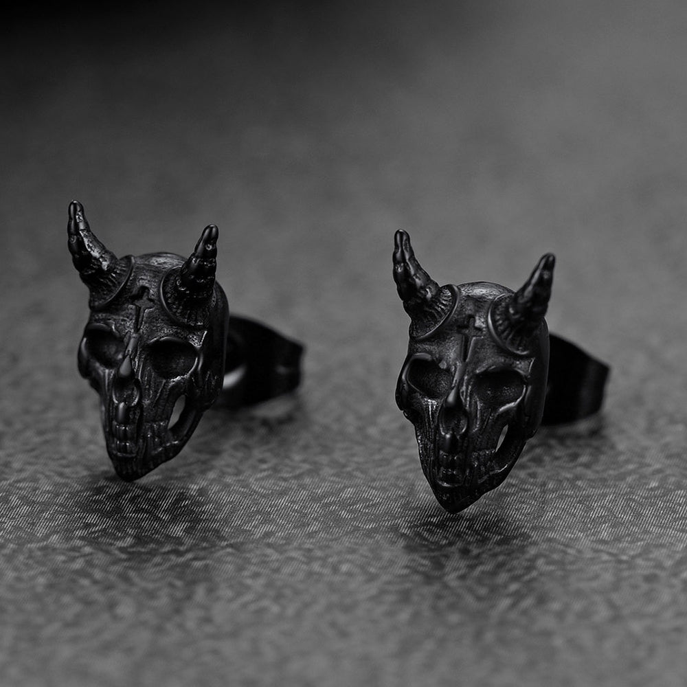 Satanic Goat Skull Stud Earrings for