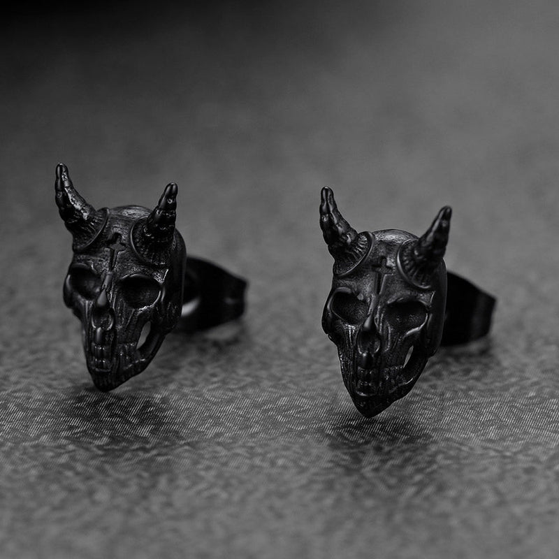 Satanic Goat Skull Stud Earrings for
