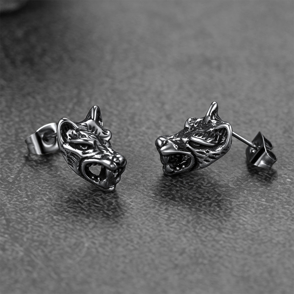 Viking Wolf Stud Earrings for