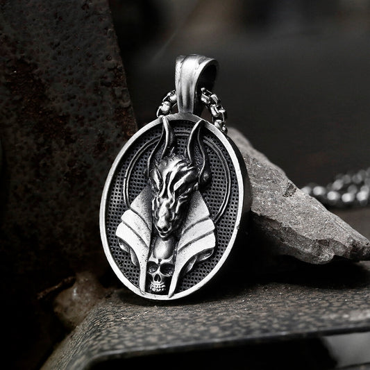 Egyptian God of Death Anubis Pure Tin Skull Necklace