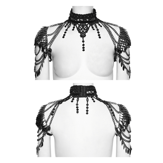 Black Gothic Lace Chain Shoulder Armor Choker