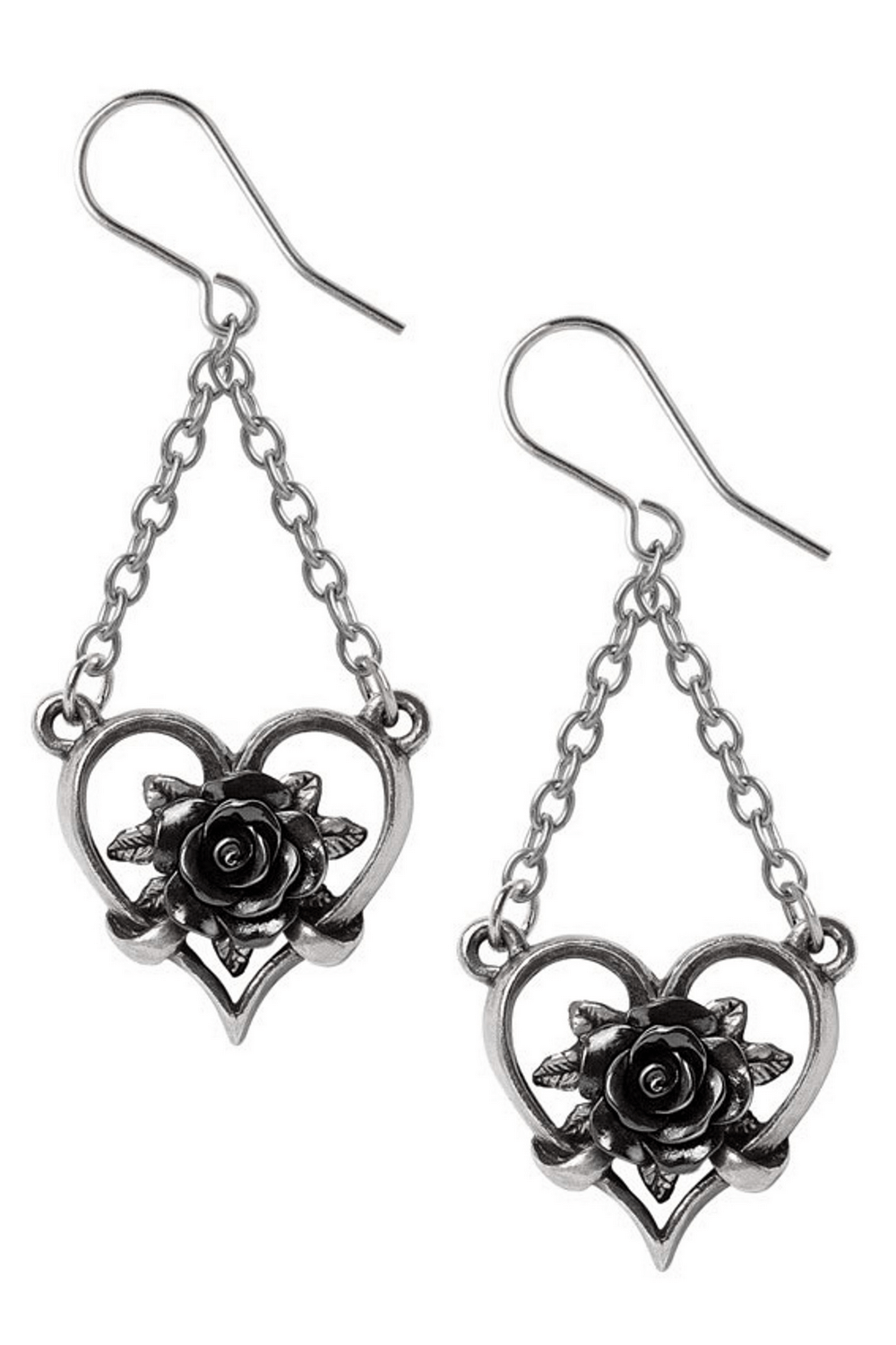 Gothic Earrings With Black Rose Design