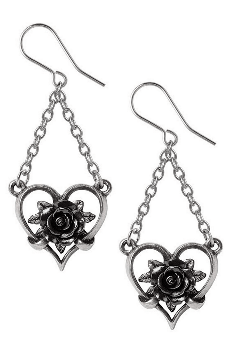 Gothic Earrings With Black Rose Design