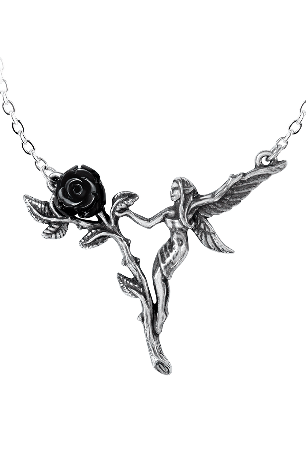 Gothic Fairy Rose With Wings Necklace