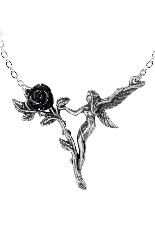 Gothic Fairy Rose With Wings Necklace