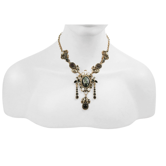 Neacklace With Pearls / Retro Pendant Stones Necklace