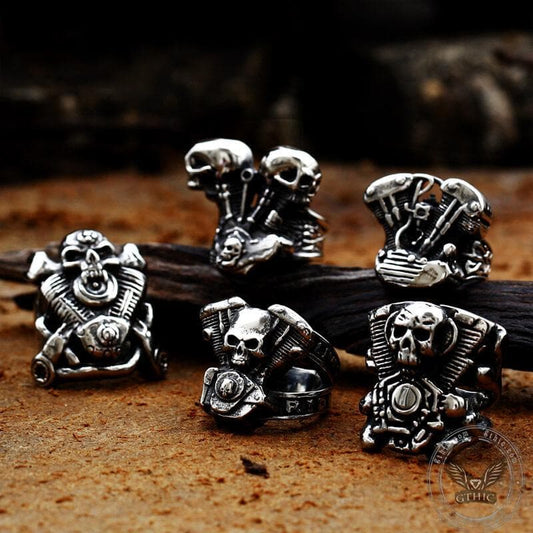 Engine Wrench Stainless Steel Skull Ring